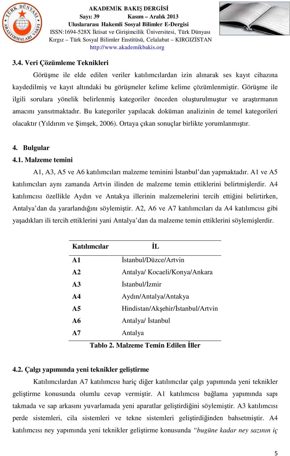 Bu kategoriler yapılacak doküman analizinin de temel kategorileri olacaktır (Yıldırım ve Şimşek, 2006). Ortaya çıkan sonuçlar birlikte yorumlanmıştır. 4. Bulgular 4.1.