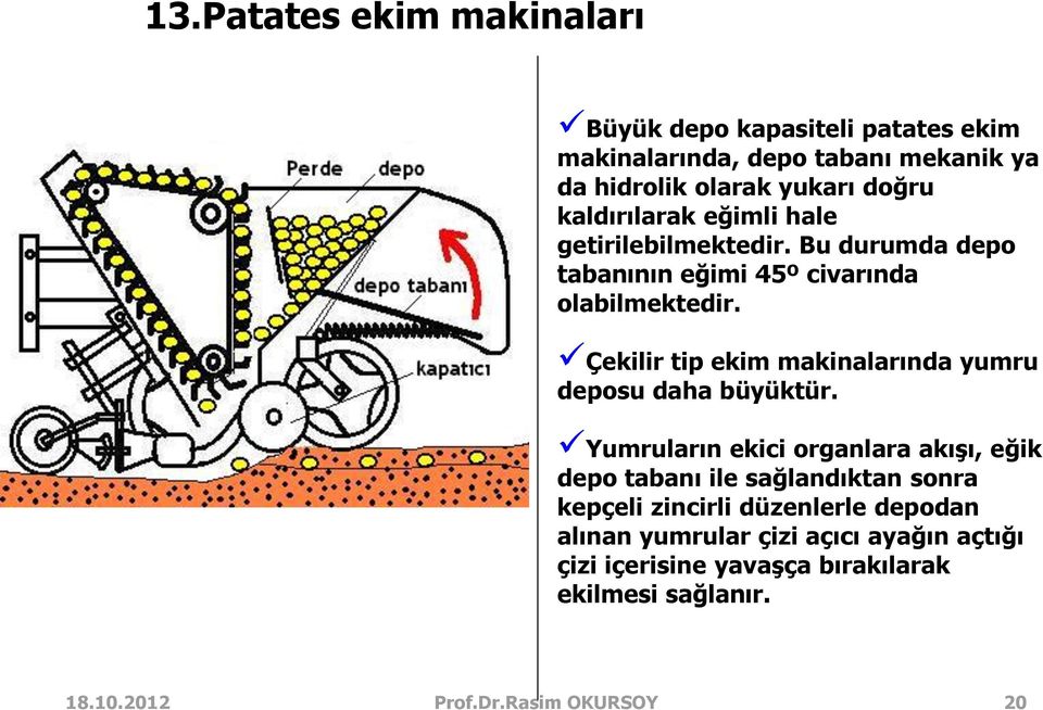 Çekilir tip ekim makinalarında yumru deposu daha büyüktür.