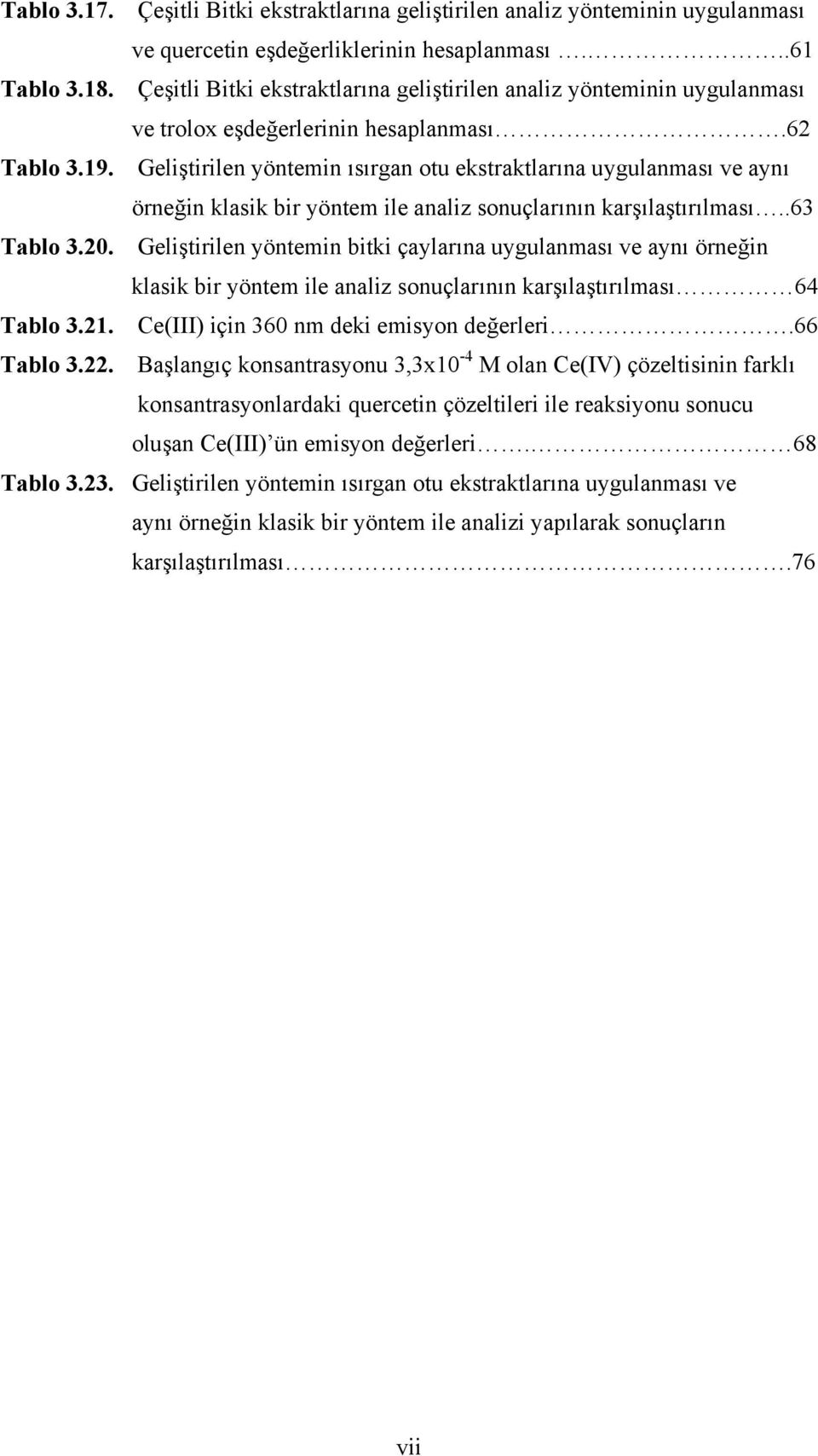 Geliştirilen yöntemin ısırgan otu ekstraktlarına uygulanması ve aynı örneğin klasik bir yöntem ile analiz sonuçlarının karşılaştırılması..63 Tablo 3.20.