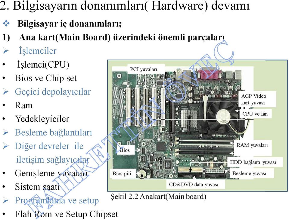 Geçici depolayıcılar Ram Yedekleyiciler Besleme bağlantıları Diğer devreler ile