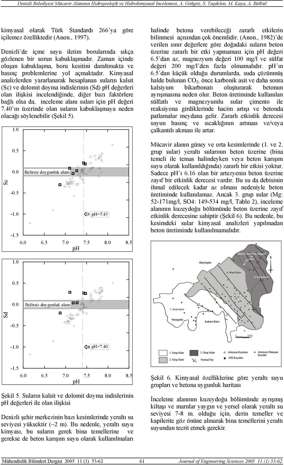 Kimyasal analizlerden yararlanarak hesaplanan suların kalsit (Sc) ve dolomit doyma indislerinin (Sd) ph değerleri olan ilişkisi incelendiğinde, diğer bazı faktörlere bağlı olsa da, inceleme alanı