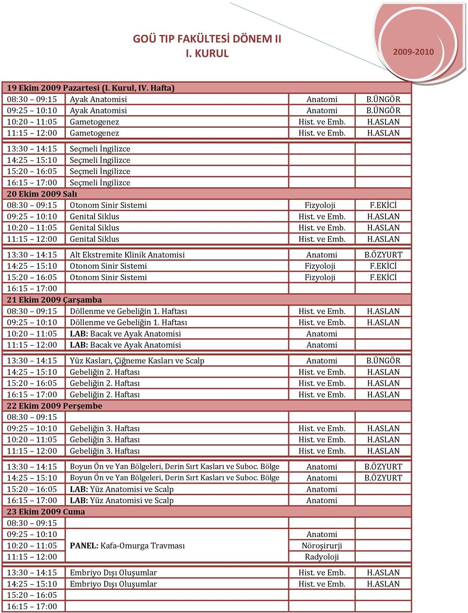 ÖZYURT 14:25 15:10 Otonom Sinir Sistemi Fizyoloji F.EKİCİ Otonom Sinir Sistemi Fizyoloji F.EKİCİ 21 Ekim 2009 Çarşamba Döllenme ve Gebeliğin 1. Haftası Hist. ve Emb. H.ASLAN Döllenme ve Gebeliğin 1.