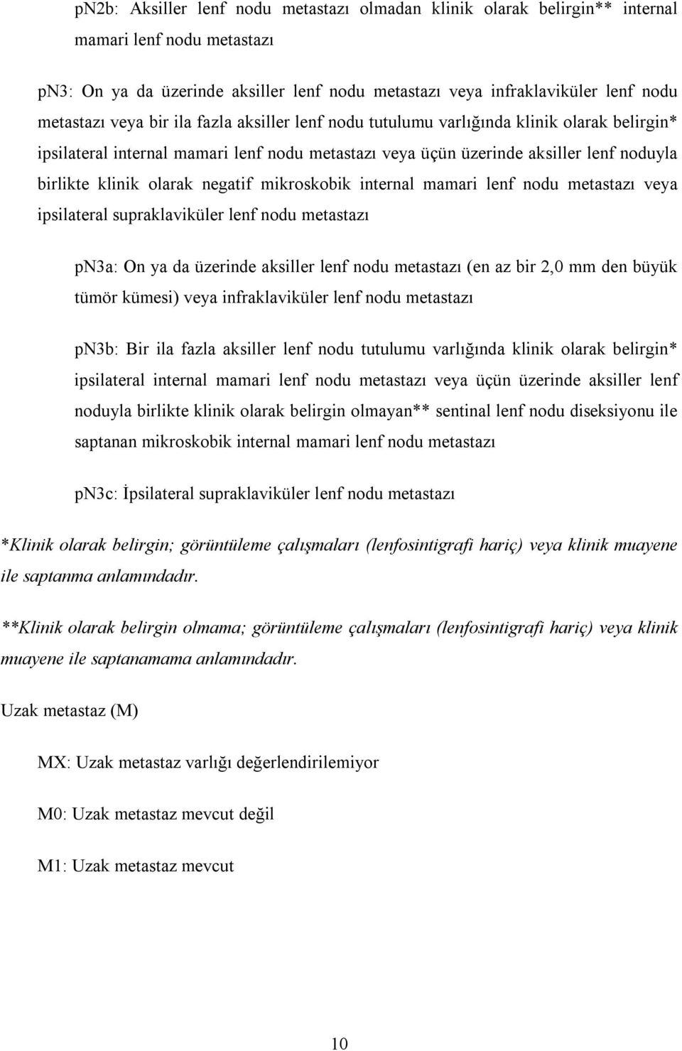 negatif mikroskobik internal mamari lenf nodu metastazı veya ipsilateral supraklaviküler lenf nodu metastazı pn3a: On ya da üzerinde aksiller lenf nodu metastazı (en az bir 2, mm den büyük tümör