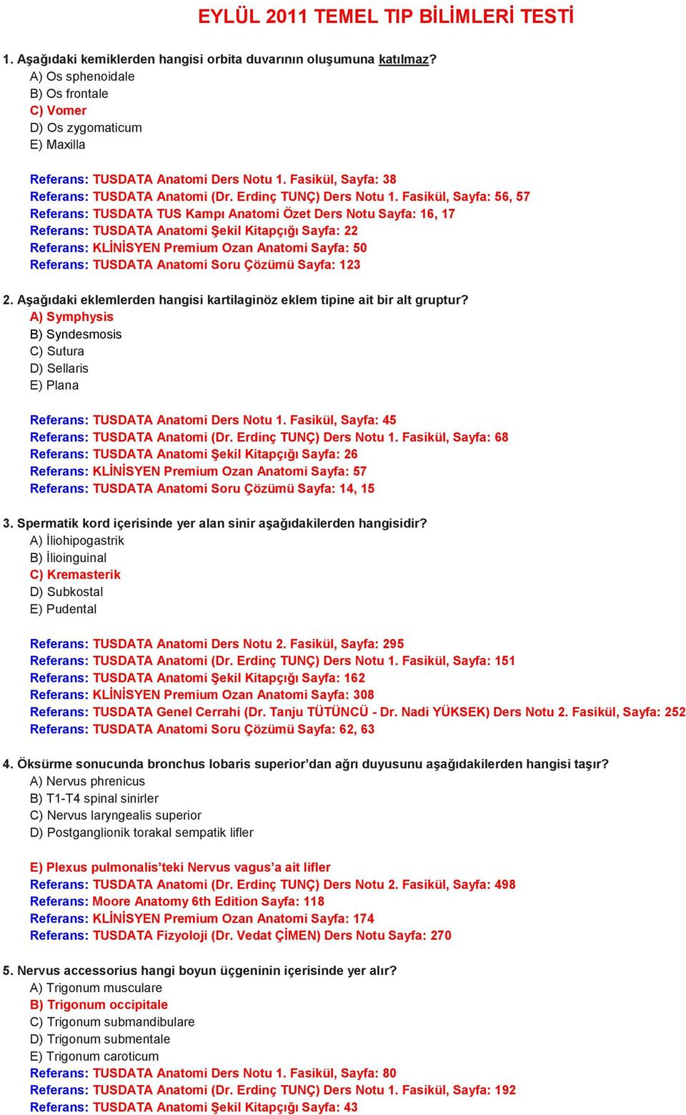 Fasikül, Sayfa: 56, 57 Referans: TUSDATA TUS Kampı Anatomi Özet Ders Notu Sayfa: 16, 17 Referans: TUSDATA Anatomi Şekil Kitapçığı Sayfa: 22 Referans: KLİNİSYEN Premium Ozan Anatomi Sayfa: 50