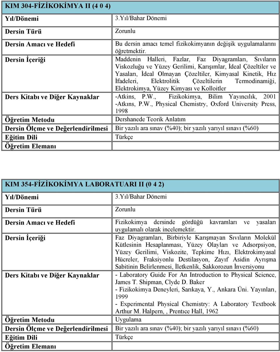 Çözeltilerin Termodinamiği, Elektrokimya, Yüzey Kimyası ve Kolloitler Ders Kitabı ve Diğer Kaynaklar -Atkins, P.W.