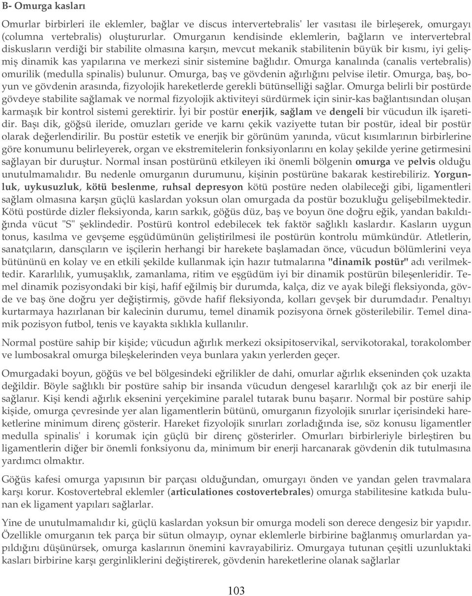 sinir sistemine ba l d r. Omurga kanal nda (canalis vertebralis) omurilik (medulla spinalis) bulunur. Omurga, ba ve gövdenin a rl n pelvise iletir.