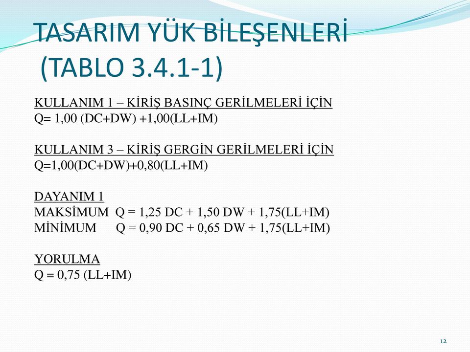 KULLANIM 3 KİRİŞ GERGİN GERİLMELERİ İÇİN Q=1,00(DC+DW)+0,80(LL+IM) DAYANIM