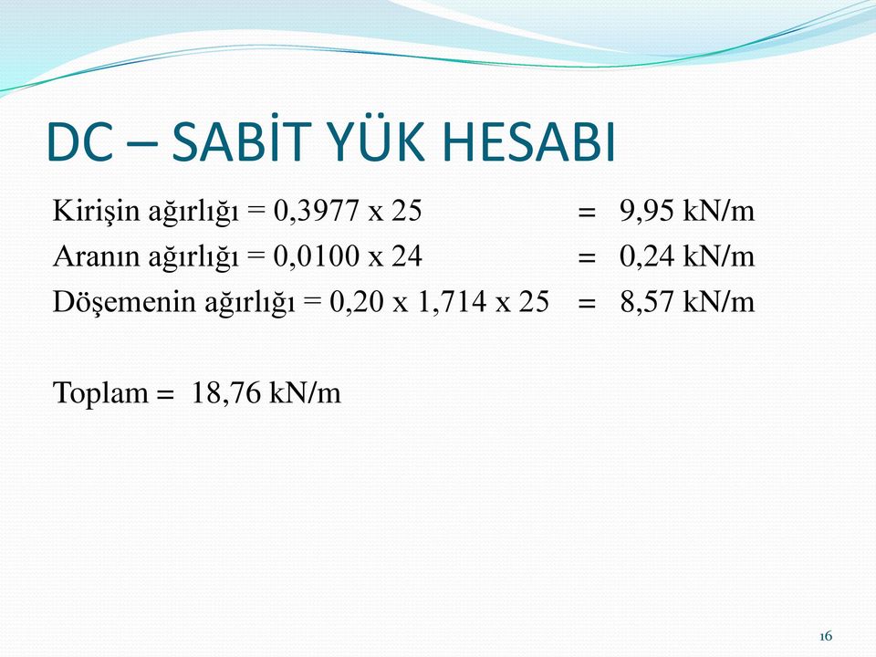 0,0100 x 24 = 0,24 kn/m Döşemenin ağırlığı =