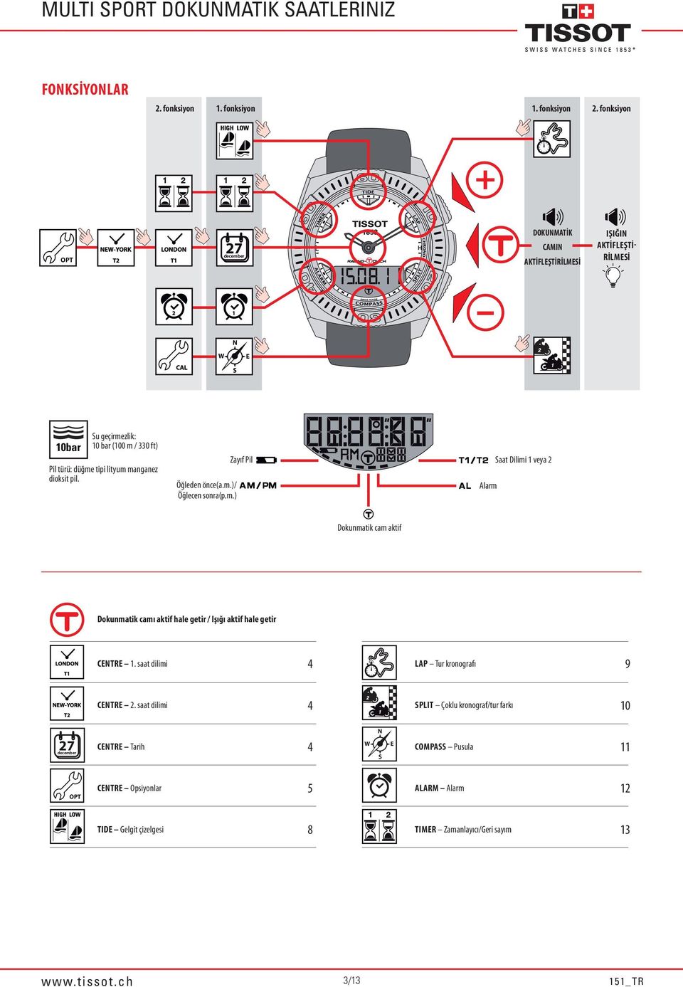 tipi lityum manganez dioksit pil. Öğleden önce(a.m.)/ Öğlecen sonra(p.m.) Zayıf Pil Alarm aat Dilimi 1 2 Dokunmatik cam aktif Dokunmatik camı aktif hale getir / Işığı aktif hale getir CETRE 1.