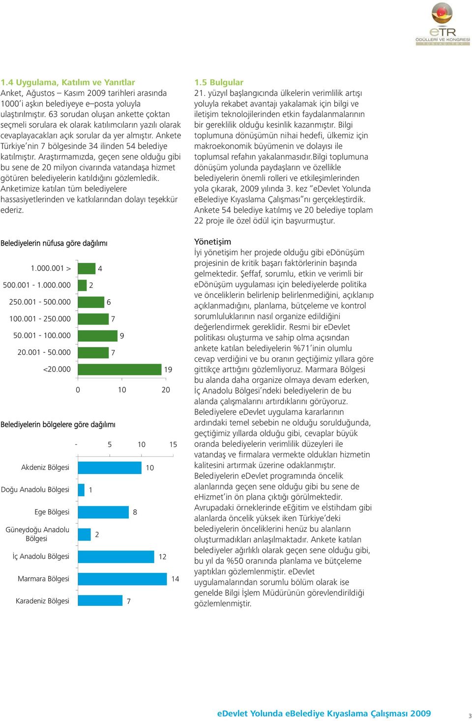 Ankete Türkiye nin 7 bölgesinde 34 ilinden 54 belediye katılmıştır.