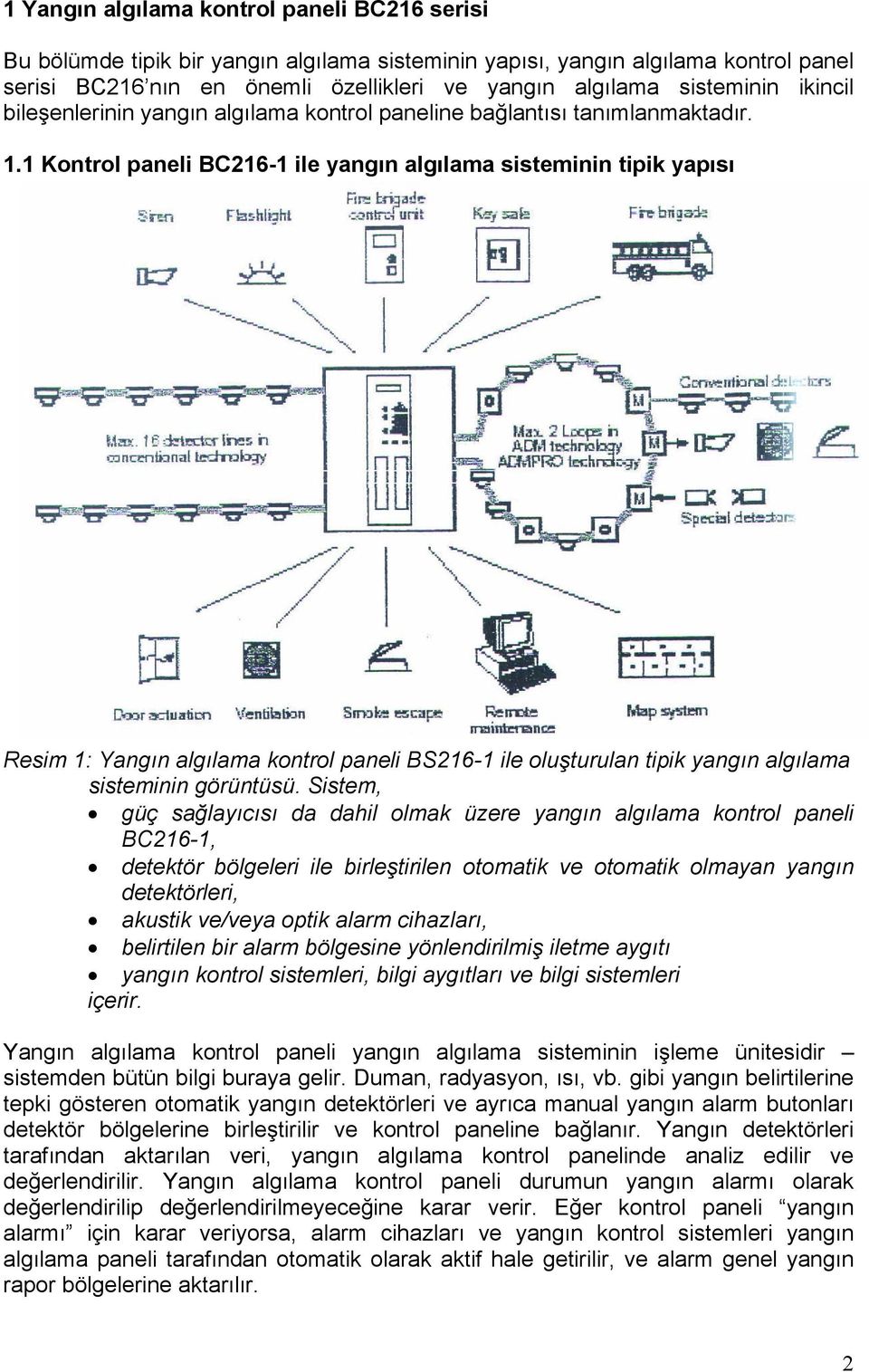 1 Kontrol paneli BC216-1 ile yangın algılama sisteminin tipik yapısı Resim 1: Yangın algılama kontrol paneli BS216-1 ile oluşturulan tipik yangın algılama sisteminin görüntüsü.