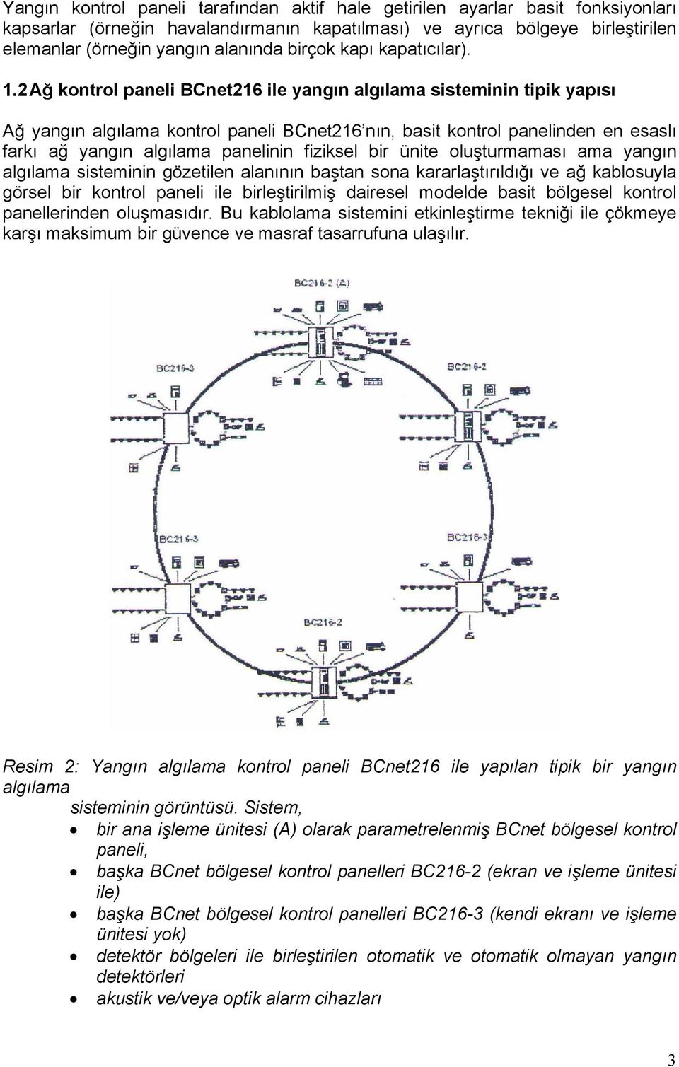 2 Ağ kontrol paneli BCnet216 ile yangın algılama sisteminin tipik yapısı Ağ yangın algılama kontrol paneli BCnet216 nın, basit kontrol panelinden en esaslı farkı ağ yangın algılama panelinin fiziksel