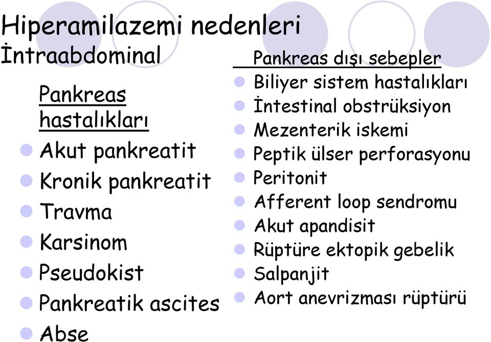 sistem hastalıkları İntestinal obstrüksiyon Mezenterik iskemi Peptik ülser perforasyonu