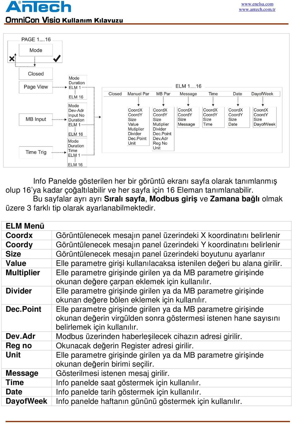 ELM Menü Coordx Görüntülenecek mesajın panel üzerindeki X koordinatını belirlenir Coordy Görüntülenecek mesajın panel üzerindeki Y koordinatını belirlenir Size Görüntülenecek mesajın panel üzerindeki