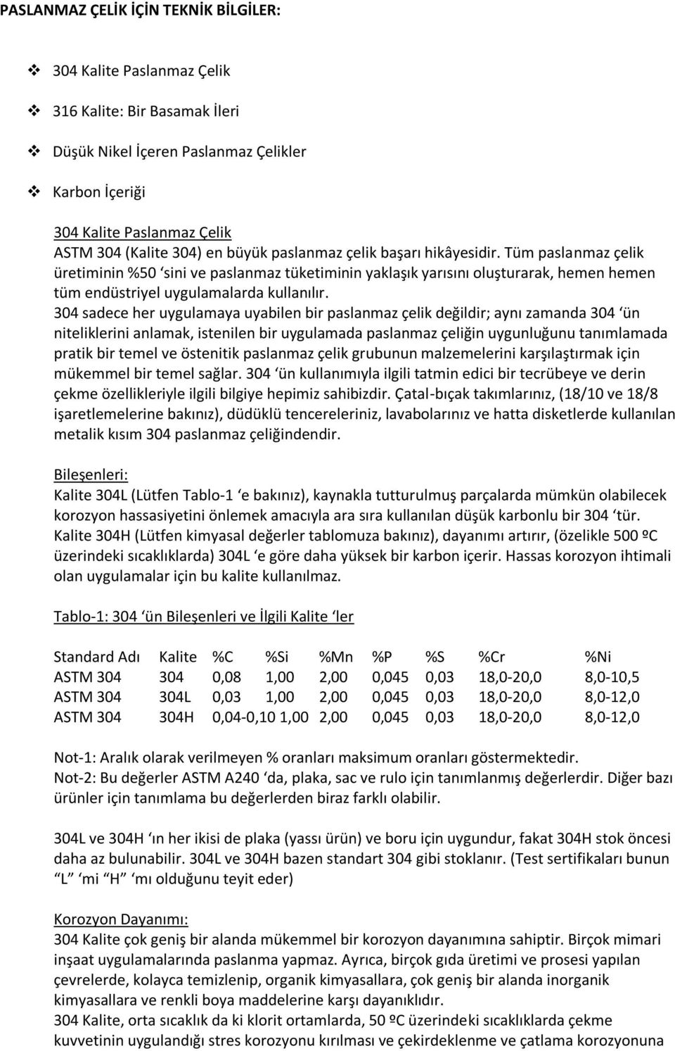 304 sadece her uygulamaya uyabilen bir paslanmaz çelik değildir; aynı zamanda 304 ün niteliklerini anlamak, istenilen bir uygulamada paslanmaz çeliğin uygunluğunu tanımlamada pratik bir temel ve