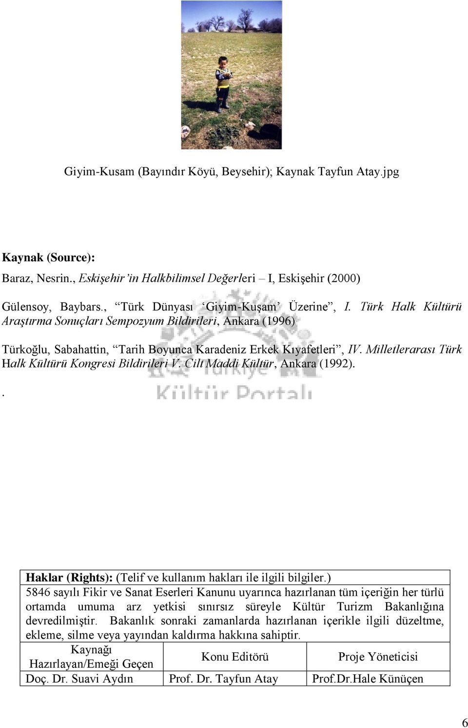 Milletlerarası Türk Halk Kültürü Kongresi Bildirileri V. Cilt Maddi Kültür, Ankara (1992).. Haklar (Rights): (Telif ve kullanım hakları ile ilgili bilgiler.