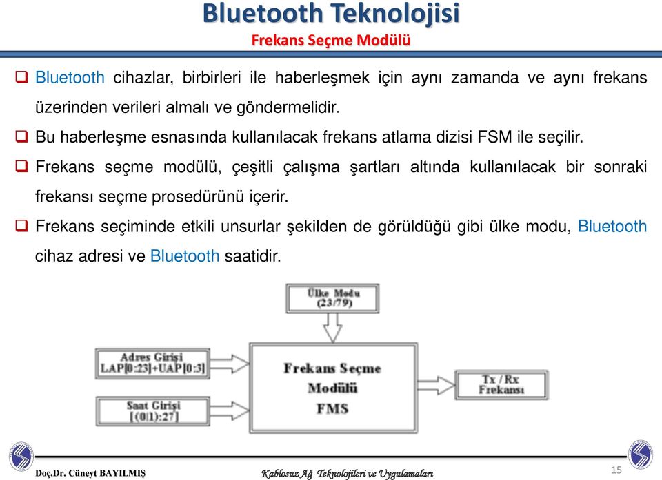 Frekans seçme modülü, çeşitli çalışma şartları altında kullanılacak bir sonraki frekansı seçme prosedürünü içerir.