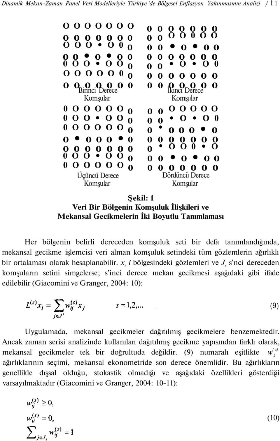 Gecikmelerin İki Byutlu Tanımlaması Her bölgenin belirli dereceden kmşuluk seti bir defa tanımlandığında, mekansal gecikme işlemcisi veri alman kmşuluk setindeki tüm gözlemlerin ağırlıklı bir