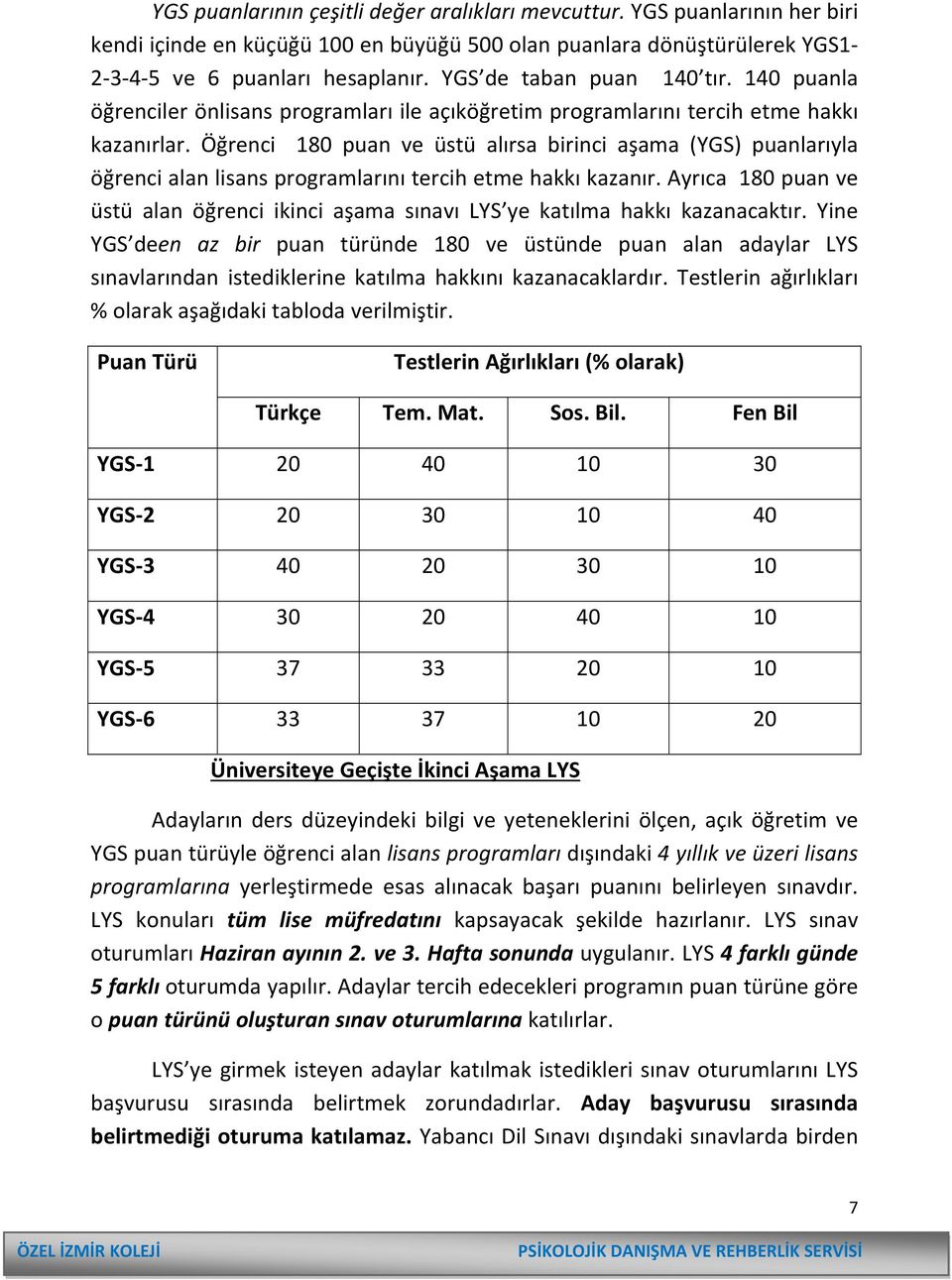 Öğrenci 180 puan ve üstü alırsa birinci aşama (YGS) puanlarıyla öğrenci alan lisans programlarını tercih etme hakkı kazanır.