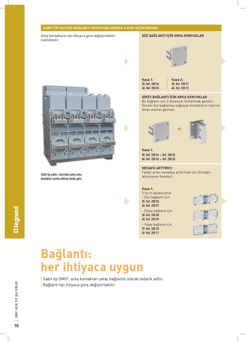 288 93 DİKEY BAĞLANTI İÇİN ARKA KONTAKLAR Bu bağlantı için 2 aksesuar kullanmak gerekir: Önceki düz bağlantıyı sağlayan kontakların üzerine dikey olanlar gelmeli. + Kasa 1: 3K: Ref. 288 84 + Ref.