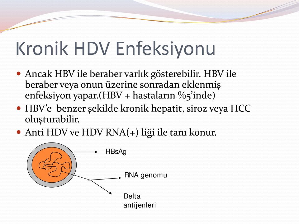 (hbv + hastaların %5 inde) HBV e benzer şekilde kronik hepatit, siroz veya