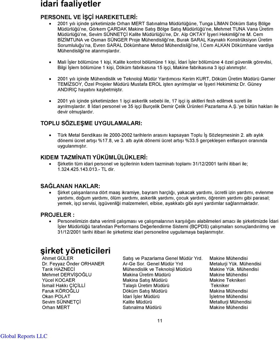 Cem BİZİMTUNA ve Osman SÜNGER Proje Mühendisliği ne, Burak SARAL Kaynaklı Konstrüksiyon Üretim Sorumluluğu na, Evren SARAL Dökümhane Metod Mühendisliği ne, İ.