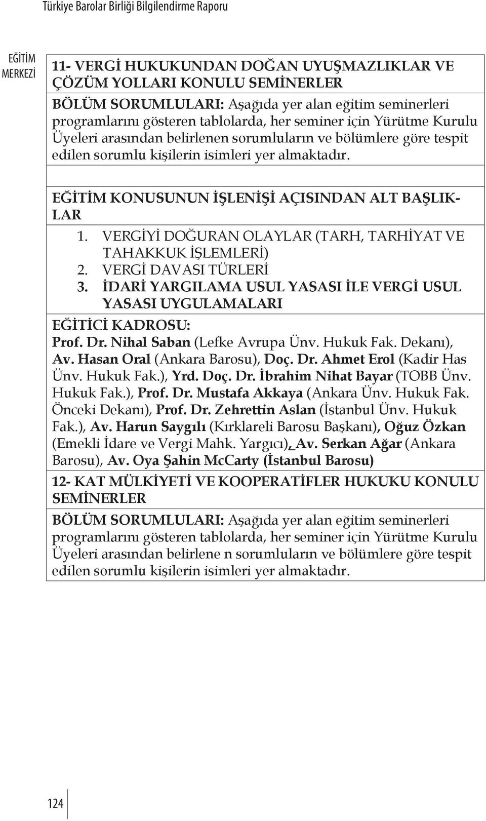 VERGİYİ DOĞURAN OLAYLAR (TARH, TARHİYAT VE TAHAKKUK İŞLEMLERİ) 2. VERGİ DAVASI TÜRLERİ 3. İDARİ YARGILAMA USUL YASASI İLE VERGİ USUL YASASI UYGULAMALARI EĞİTİCİ KADROSU: Prof. Dr.