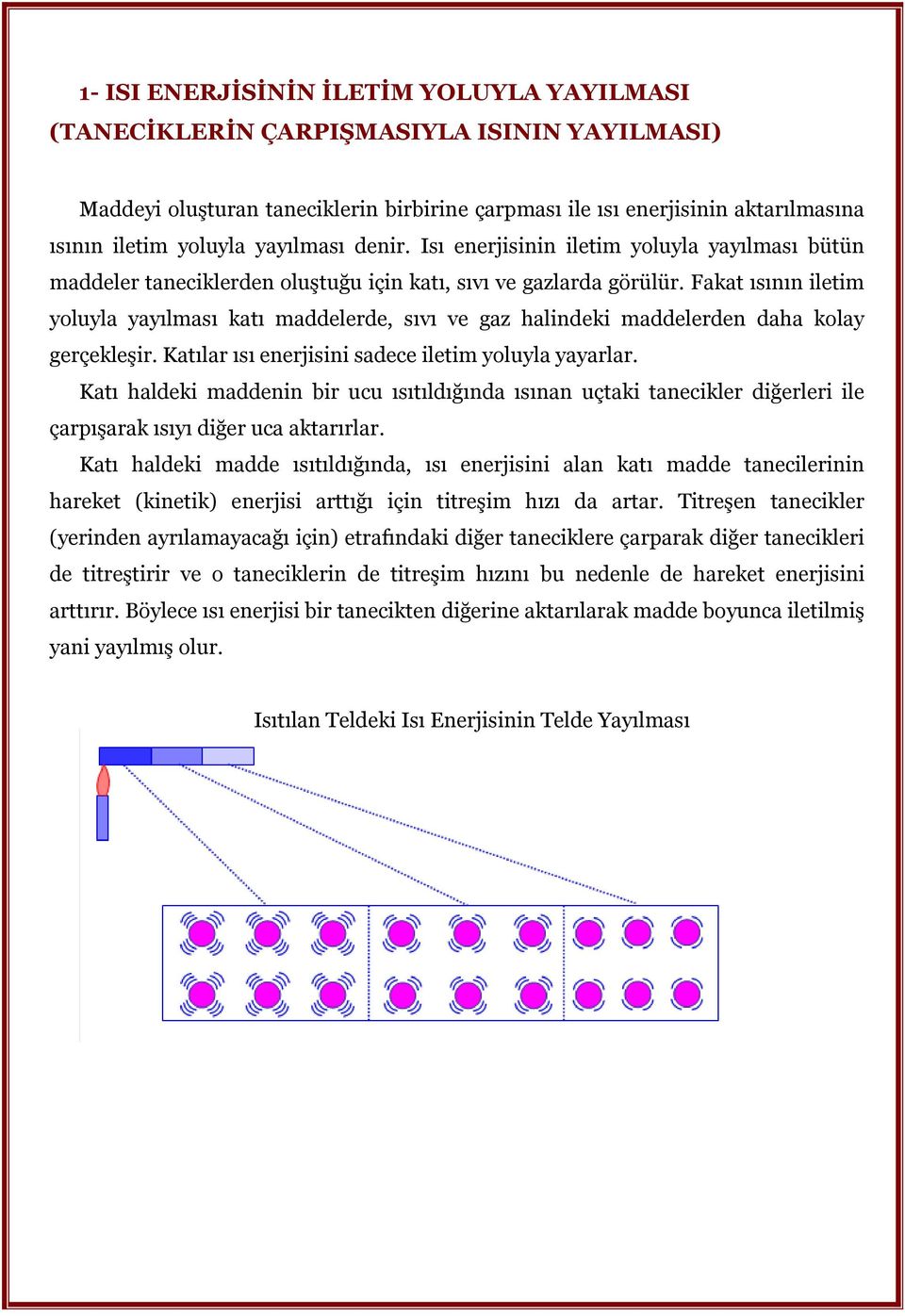 Fakat ısının iletim yoluyla yayılması katı maddelerde, sıvı ve gaz halindeki maddelerden daha kolay gerçekleşir. Katılar ısı enerjisini sadece iletim yoluyla yayarlar.