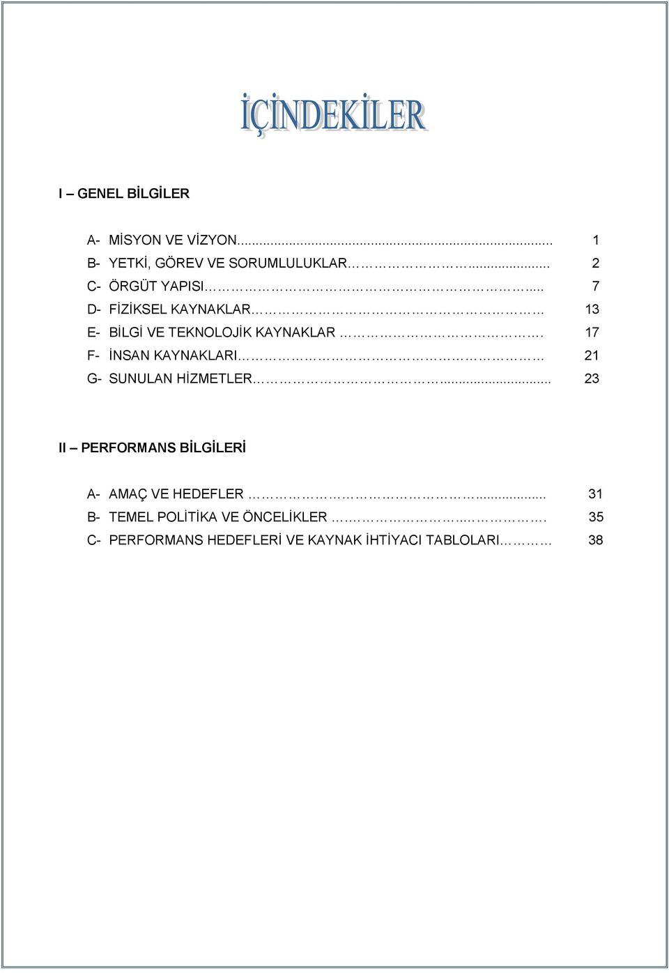 17 F- İNSAN KAYNAKLARI 21 G- SUNULAN HİZMETLER.