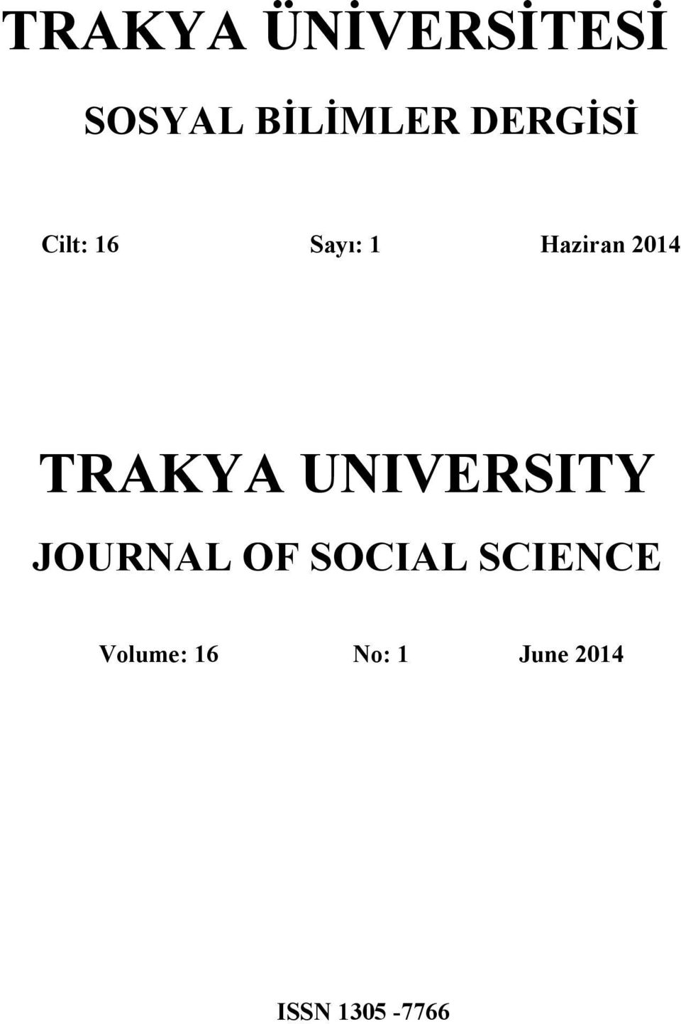 TRAKYA UNIVERSITY JOURNAL OF SOCIAL