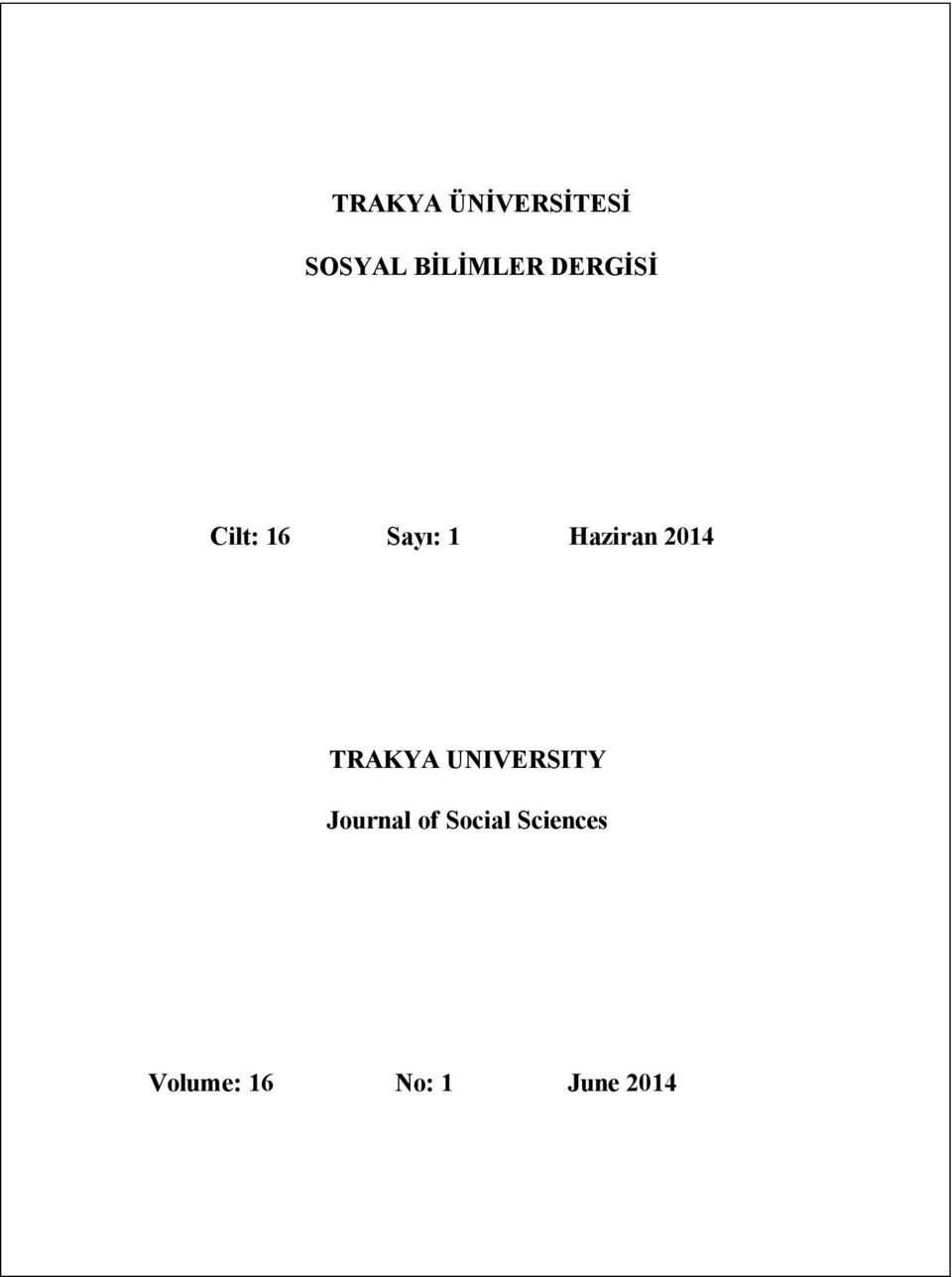 2014 TRAKYA UNIVERSITY Journal of