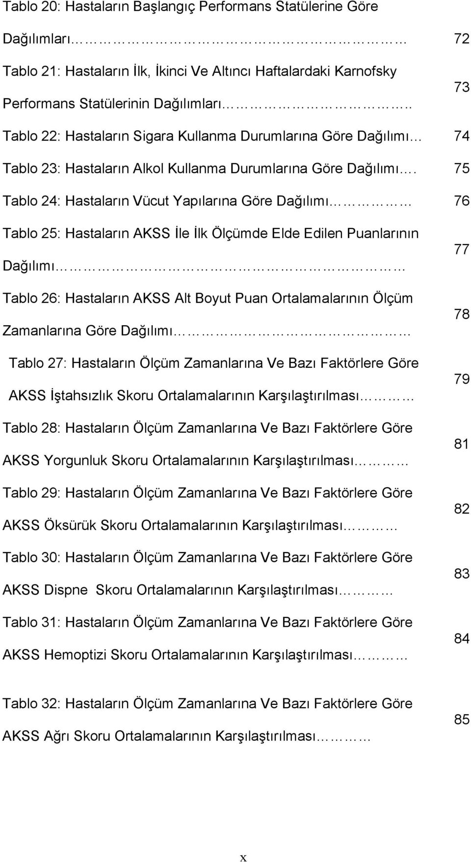 75 Tablo 24: Hastaların Vücut Yapılarına Göre Dağılımı 76 Tablo 25: Hastaların AKSS İle İlk Ölçümde Elde Edilen Puanlarının Dağılımı Tablo 26: Hastaların AKSS Alt Boyut Puan Ortalamalarının Ölçüm