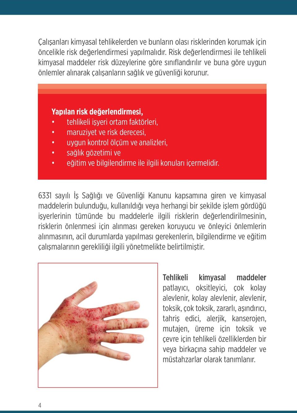 Yapılan risk değerlendirmesi, tehlikeli işyeri ortam faktörleri, maruziyet ve risk derecesi, uygun kontrol ölçüm ve analizleri, sağlık gözetimi ve eğitim ve bilgilendirme ile ilgili konuları