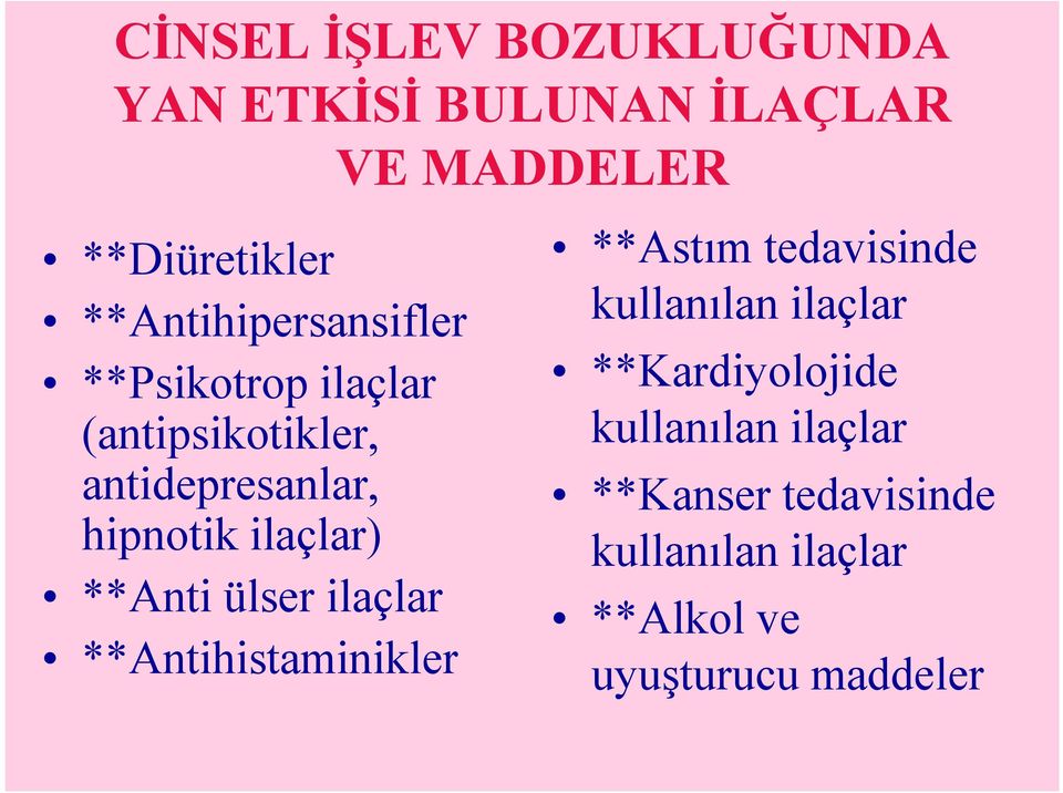 ilaçlar) **Anti ülser ilaçlar **Antihistaminikler **Astım tedavisinde kullanılan ilaçlar