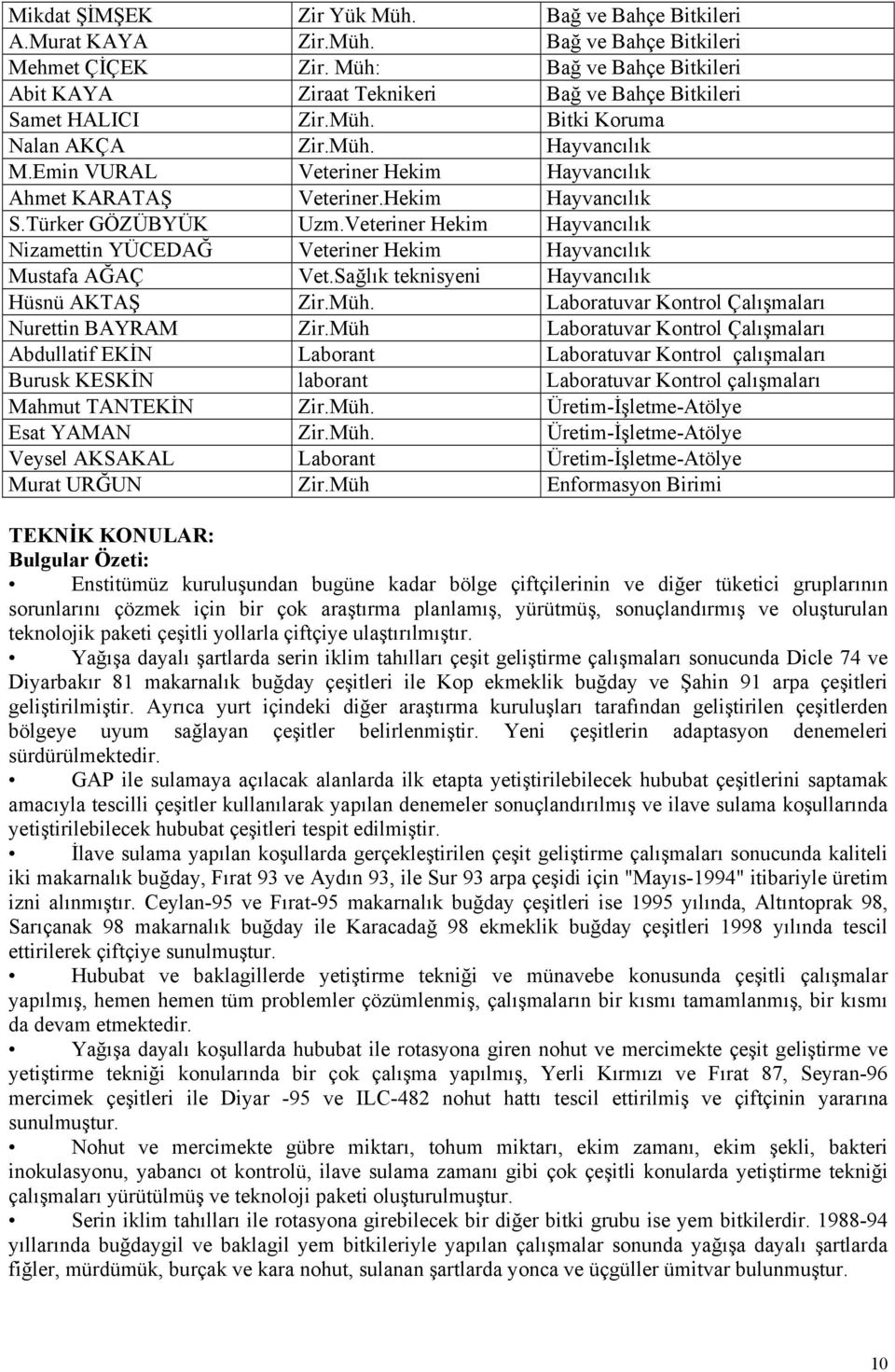 Emin VURAL Veteriner Hekim Hayvancılık Ahmet KARATAŞ Veteriner.Hekim Hayvancılık S.Türker GÖZÜBYÜK Uzm.Veteriner Hekim Hayvancılık Nizamettin YÜCEDAĞ Veteriner Hekim Hayvancılık Mustafa AĞAÇ Vet.