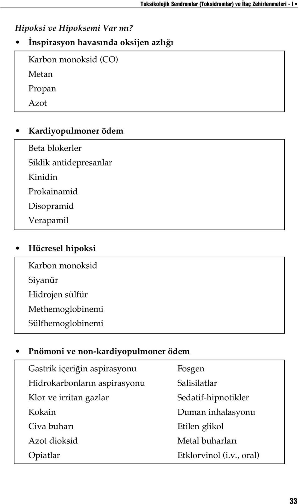 Disopramid Verapamil ò H³cresel hipoksi Karbon monoksid Siyan³r Hidrojen s³lf³r Methemoglobinemi S³lfhemoglobinemi ò Pn moni ve non-kardiyopulmoner dem Gastrik