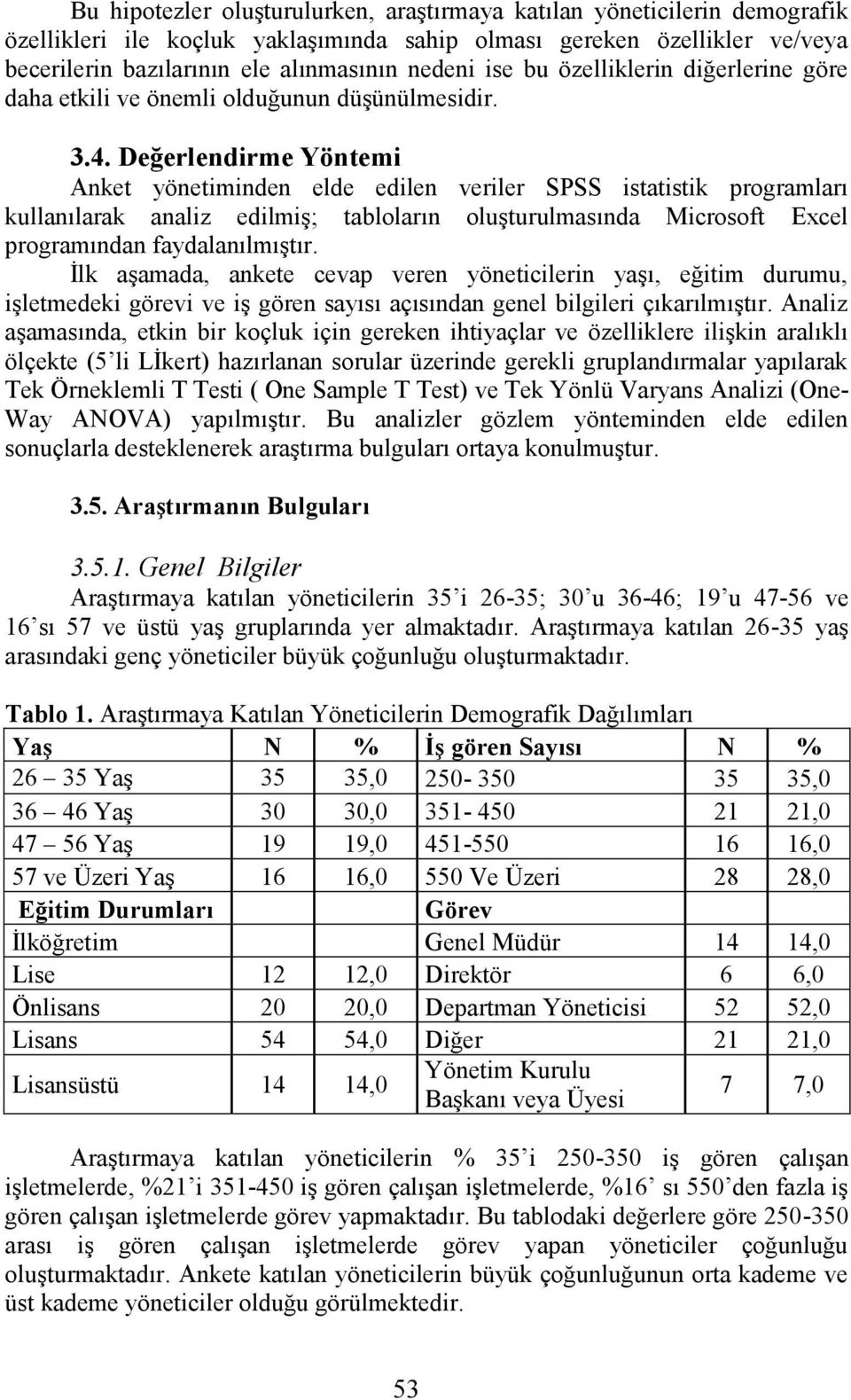 Değerlendirme Yöntemi Anket yönetiminden elde edilen veriler SPSS istatistik programları kullanılarak analiz edilmiş; tabloların oluşturulmasında Microsoft Excel programından faydalanılmıştır.