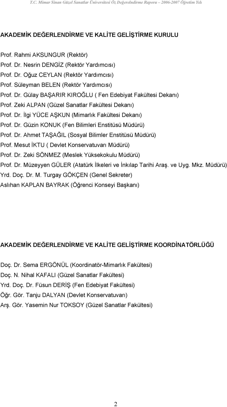 Dr. Güzin KONUK (Fen Bilimleri Enstitüsü Müdürü) Prof. Dr. Ahmet TAŞAĞIL (Sosyal Bilimler Enstitüsü Müdürü) Prof. Mesut İKTU ( Devlet Konservatuvarı Müdürü) Prof. Dr. Zeki SÖNMEZ (Meslek Yüksekokulu Müdürü) Prof.