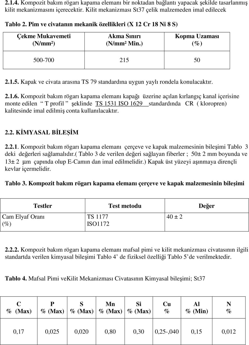 0-700 215 50 2.1.5. Kapak ve civata arasına TS 79 standardına uygun yaylı rondela konulacaktır. 2.1.6.