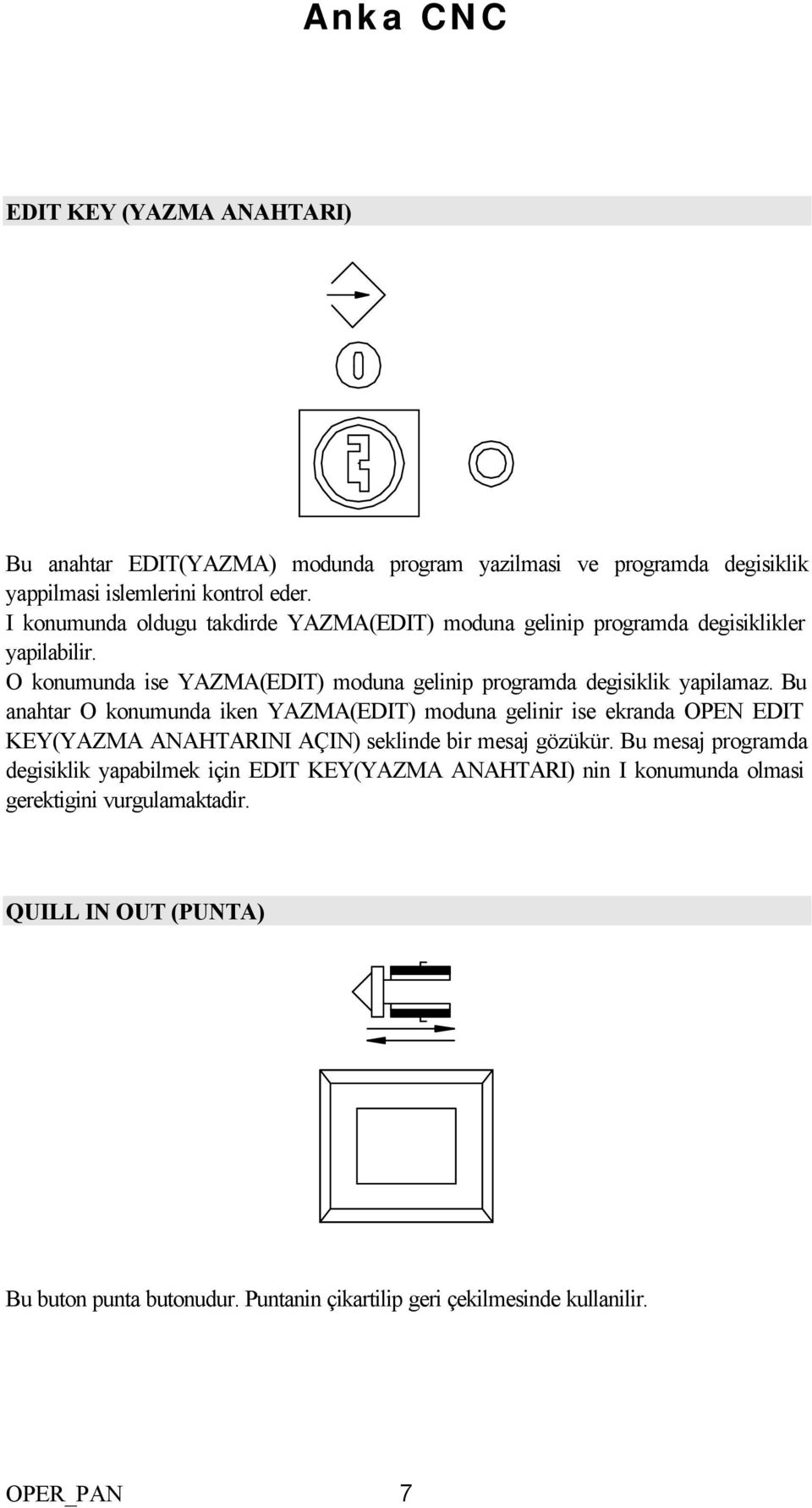 Bu anahtar O konumunda iken YAZMA(EDIT) moduna gelinir ise ekranda OPEN EDIT KEY(YAZMA ANAHTARINI AÇIN) seklinde bir mesaj gözükür.