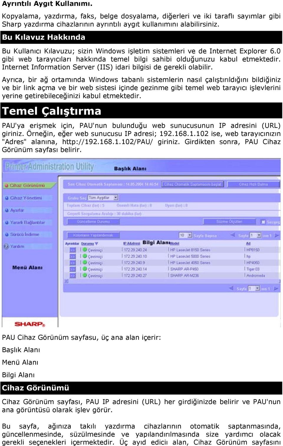 Internet Information Server (IIS) idari bilgisi de gerekli olabilir.