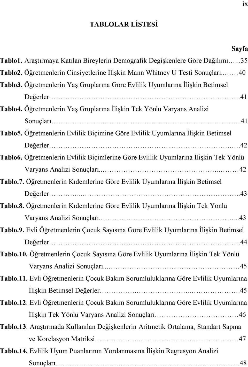 Öğretmenlerin Evlilik Biçimine Göre Evlilik Uyumlarına İlişkin Betimsel Değerler.....42 Tablo6. Öğretmenlerin Evlilik Biçimlerine Göre Evlilik Uyumlarına İlişkin Tek Yönlü Varyans Analizi Sonuçları.