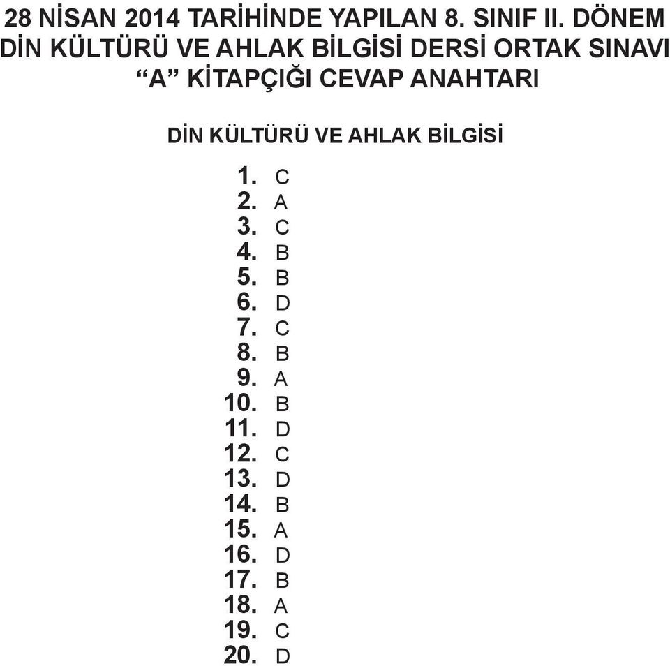 CEVP NHTRI DİN KÜLTÜRÜ VE HLK BİLGİSİ 1. C 2. 3. C 4. B 5.