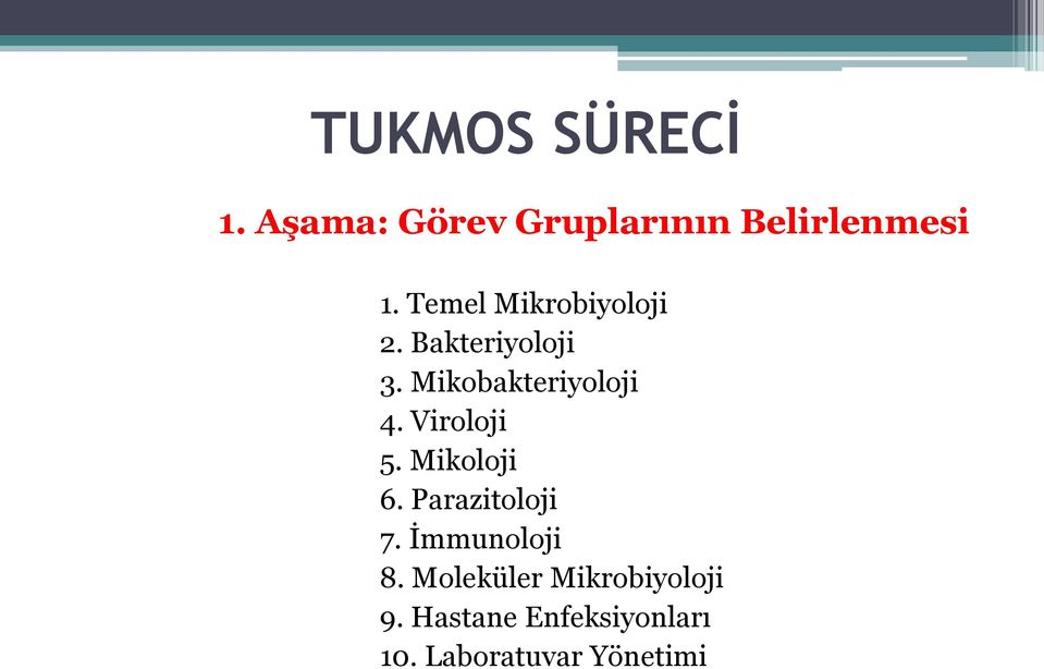 Viroloji 5. Mikoloji 6. Parazitoloji 7. İmmunoloji 8.