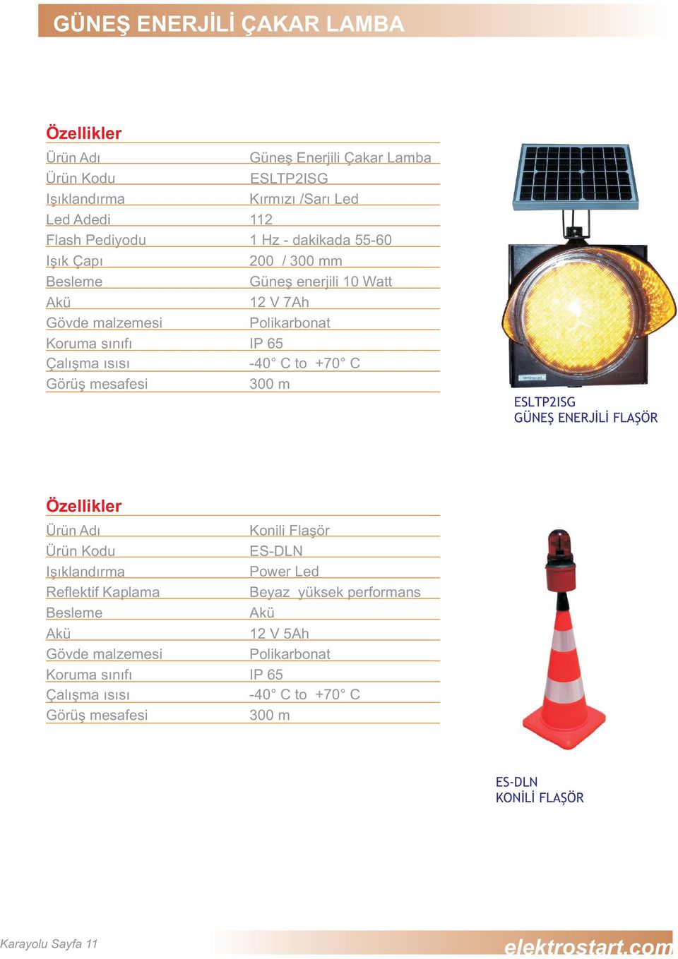 7Ah 300 m ESLTP2ISG GÜNEÞ ENERJÝLÝ FLAÞÖR Reflektif Kaplama Akü Konili Flaþör ES-DLN
