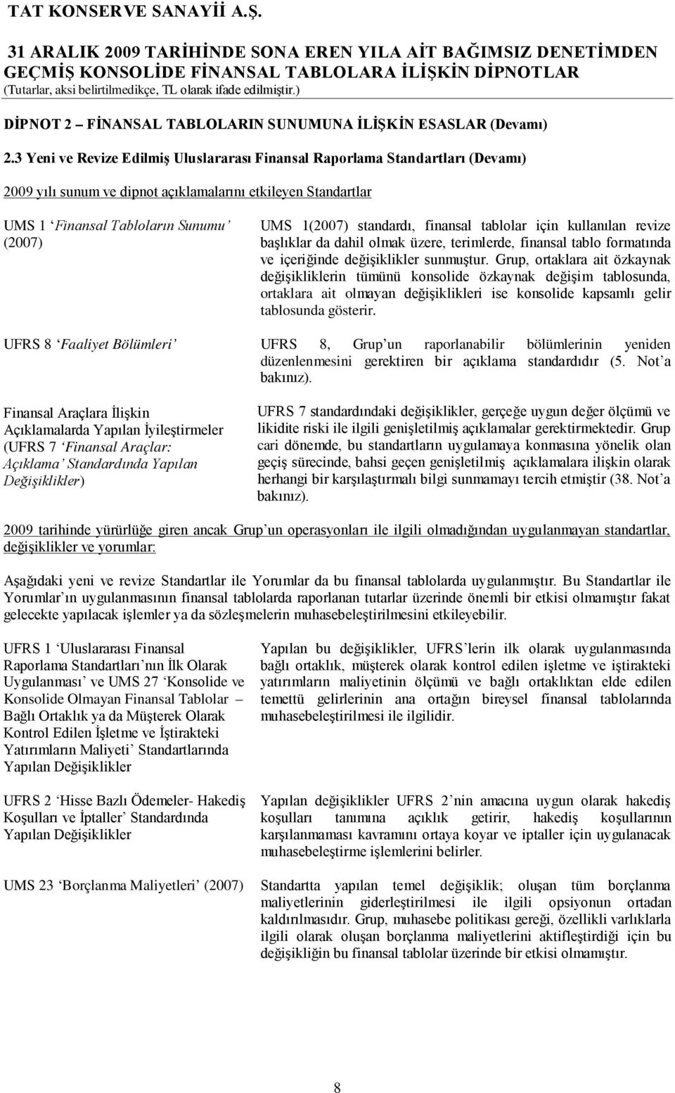 finansal tablolar için kullanılan revize başlıklar da dahil olmak üzere, terimlerde, finansal tablo formatında ve içeriğinde değişiklikler sunmuştur.