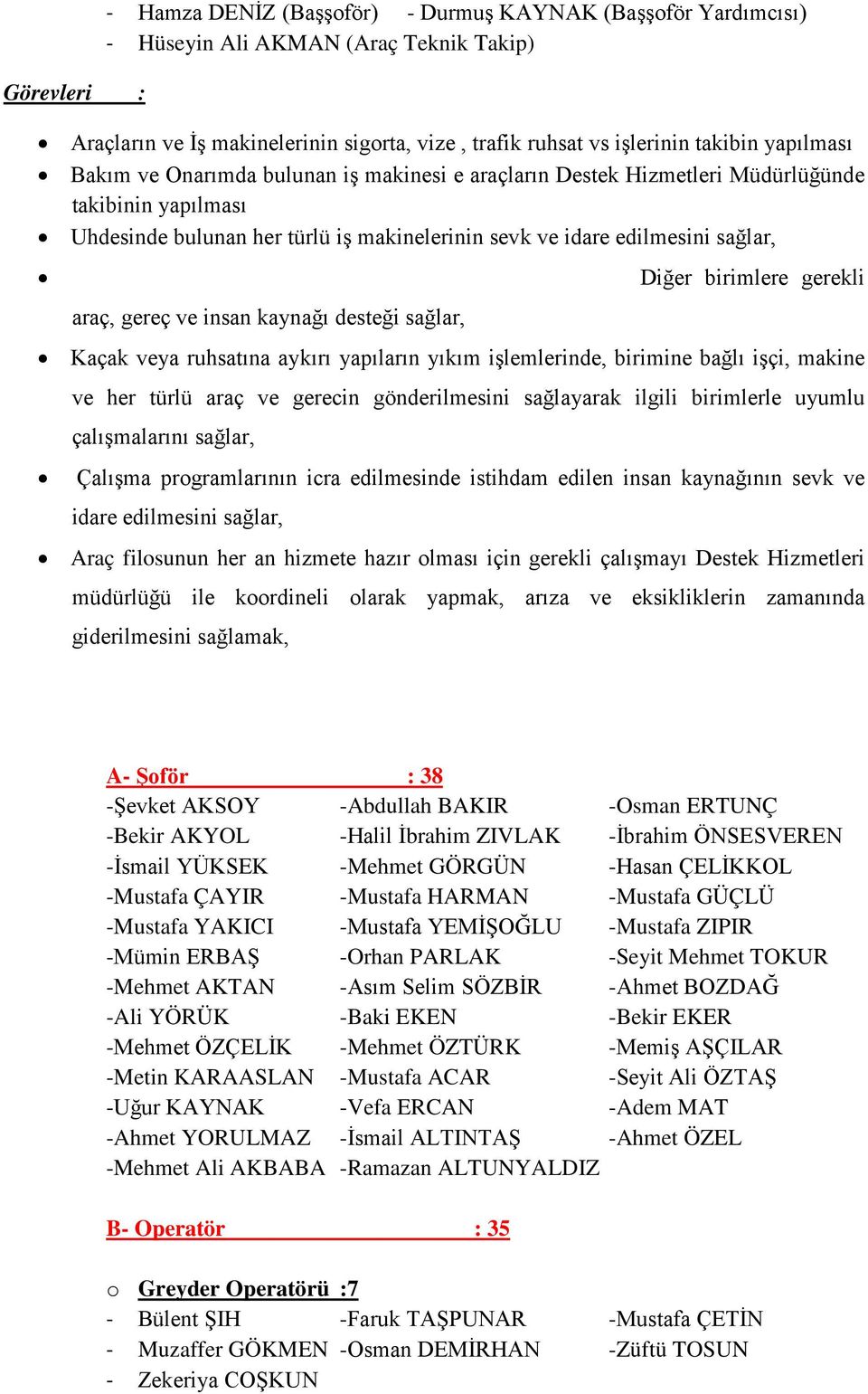 araç, gereç ve insan kaynağı desteği sağlar, Kaçak veya ruhsatına aykırı yapıların yıkım işlemlerinde, birimine bağlı işçi, makine ve her türlü araç ve gerecin gönderilmesini sağlayarak ilgili