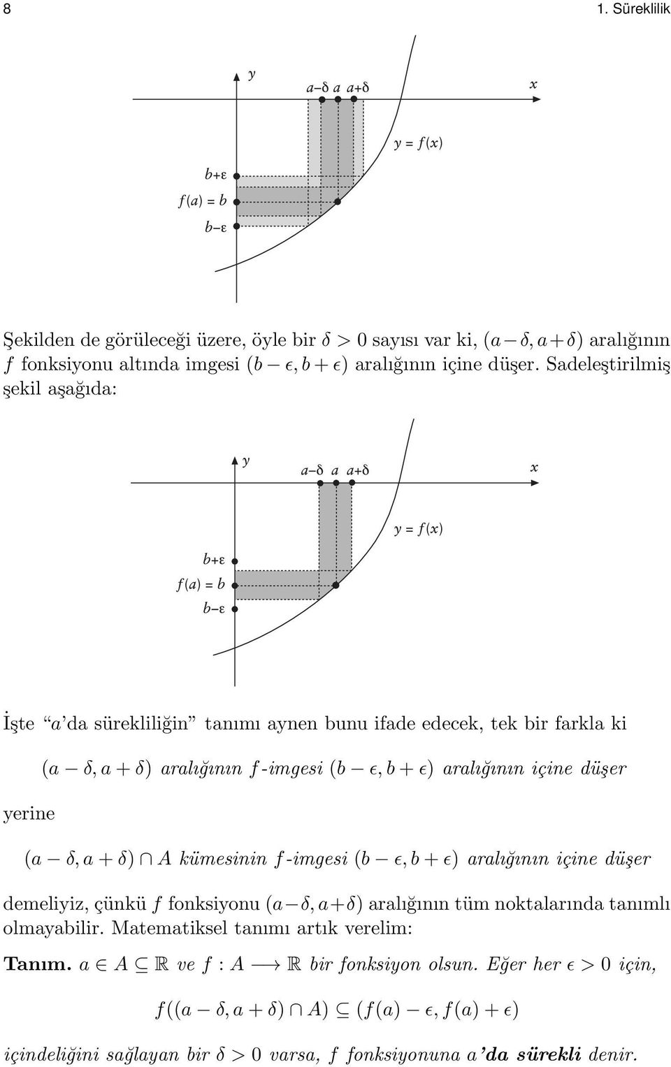 düşer (a δ, a + δ) A kümesinin f-imgesi (b ϵ, b + ϵ) aralığının içine düşer demeliyiz, çünkü f fonksiyonu (a δ, a+δ) aralığının tüm noktalarında tanımlı olmayabilir.