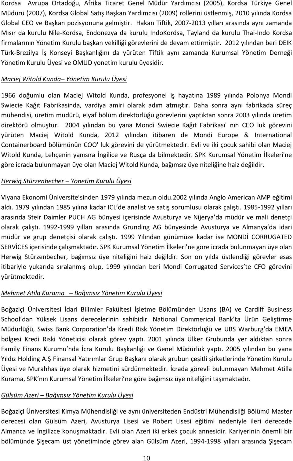 Hakan Tiftik, 2007-2013 yılları arasında aynı zamanda Mısır da kurulu Nile-Kordsa, Endonezya da kurulu IndoKordsa, Tayland da kurulu Thai-Indo Kordsa firmalarının Yönetim Kurulu başkan vekilliği