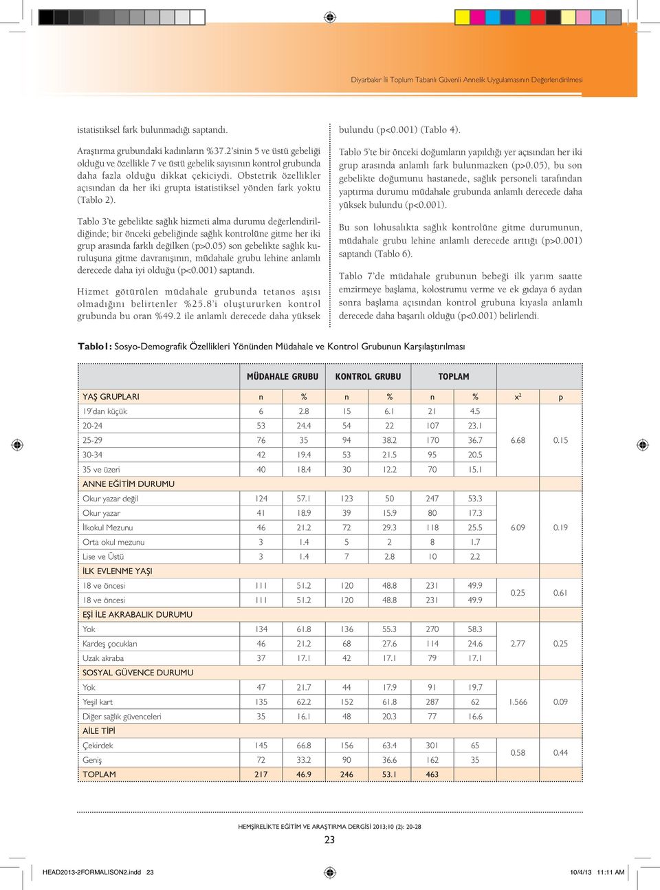 Obstetrik özellikler açısından da her iki grupta istatistiksel yönden fark yoktu (Tablo 2).